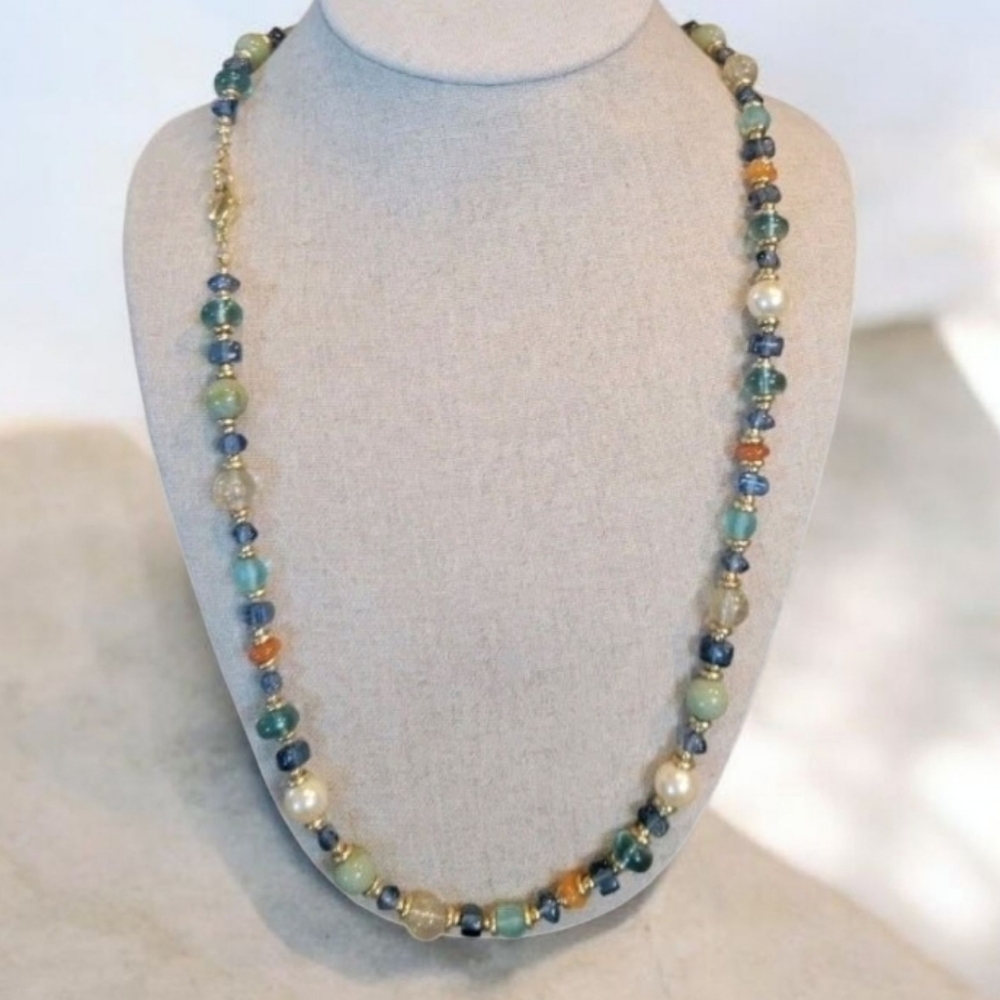 Vintage OLEG CASSINI OLCI Signed multicolor colorful beads Faux Pearl bead 28"